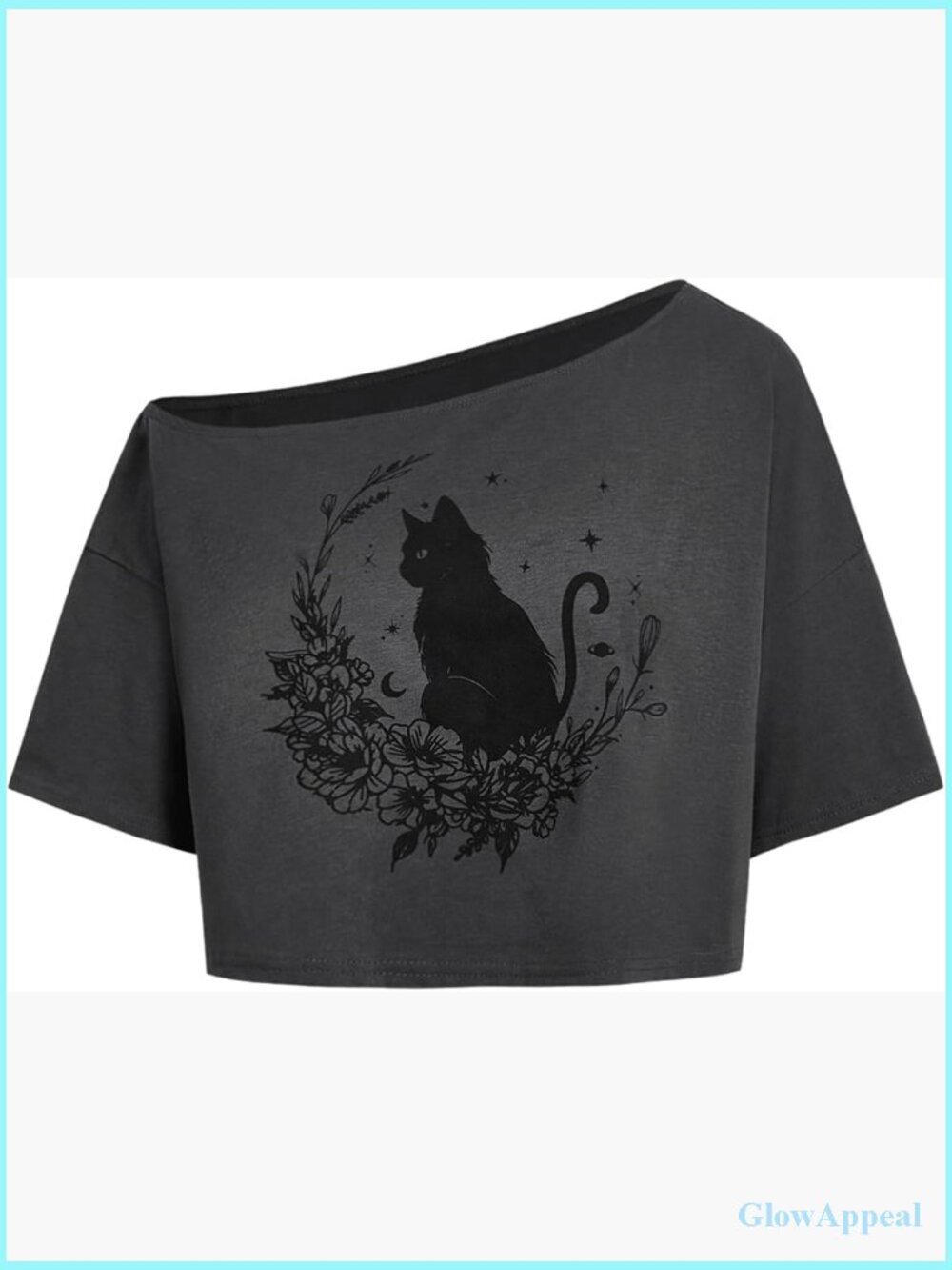 Off The Shoulder Crop Top Graphic Tee Y2K Short Sleeve Loose Fit Streetwear